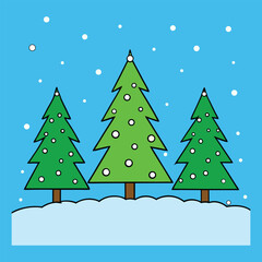 Festive Christmas holiday trees stand tall against a clear blue sky, their sparkling decorations and vibrant green branches bringing joy and seasonal cheer to the scene.
