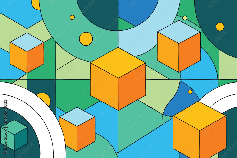 Aufkleber abstract geometric composition with colorful cubes and shapes for modern graphic design