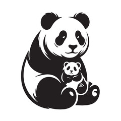 Black Color Panda Silhouette Vector Illustration, Solid White Background. minimal vector design