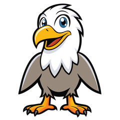 Animated cartoon bald eagle with cheerful eyes shows confidence while standing upright clearly