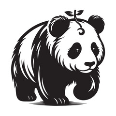 Black Color Panda Silhouette Vector Illustration, Solid White Background. minimal vector design