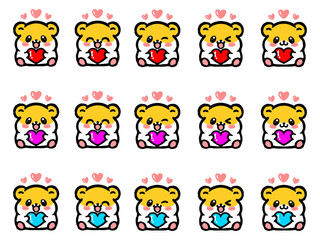 ハートを持ったかわいいゴールデンハムスターのイラスト素材セット