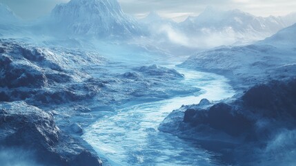 Glimmering rivers winding through a vast and icy terrain