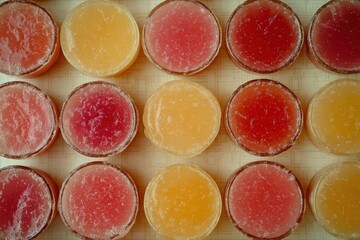 Vibrant sauce gels arranged in artistic pattern on a surface Generative AI