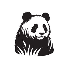 Black Color Panda Silhouette Vector Illustration, Solid White Background. minimal vector design
