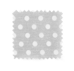 Sample of grey fabric with polka dot pattern isolated on white, top view