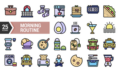 25 Colorful Icons for a Daily Morning Routine.