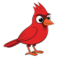 Cartoon red cardinal bird is shown standing with bright plumage and large eyes