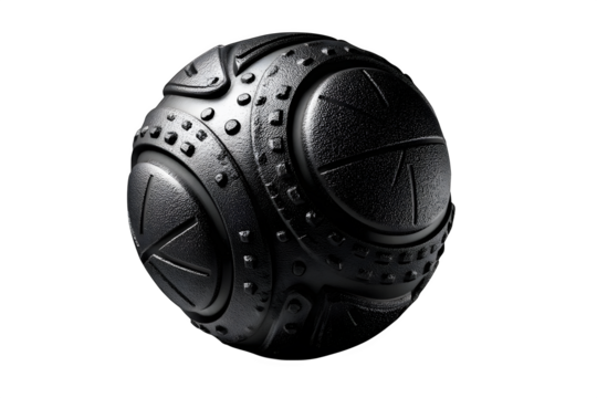 Ultra HD rotating shot of heavy-duty slam ball with textured rubber surface, isolated on transparent background