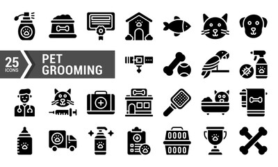 25 Pet Grooming Icons for Website and Mobile App Design.
