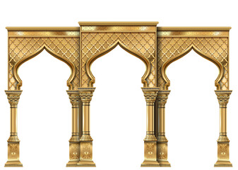 The luxurious entrance of the palace with golden arches