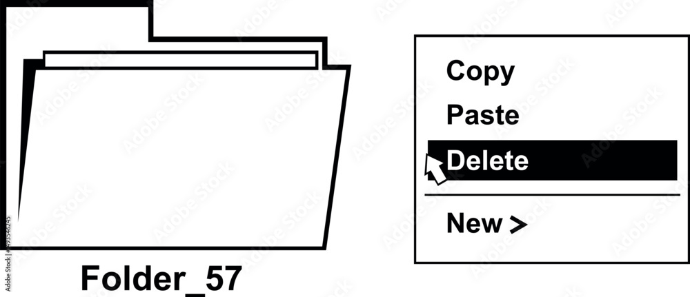 Poster vector illustration drawing black and white icon computer folder file delete in a trash bin digital 