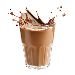 Chocolate milk puddle in glass isolated on a White background.
