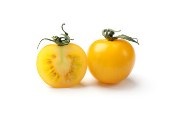 Ripe yellow cherry tomatoes isolated on white