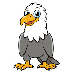Cartoon bald eagle stands facing forward, cheerfully displaying its white head and yellow beak