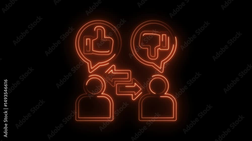 Poster neon feedback loop with thumbs up and down representing positive and negative communication