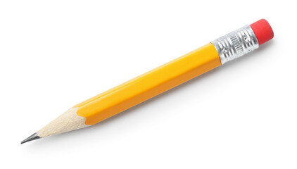 One sharp graphite pencil on white background, above view