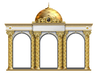 The luxurious entrance of the palace with golden arches