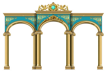 Triumphal Arch. Golden classic rococo baroque frame