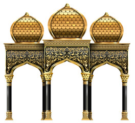 The luxurious entrance of the palace with golden arches