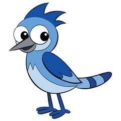 Charming cartoon blue jay looks playfully to the side in a lighthearted manner
