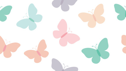 Soft Colored Butterfly Seamless Vector Pattern on White.