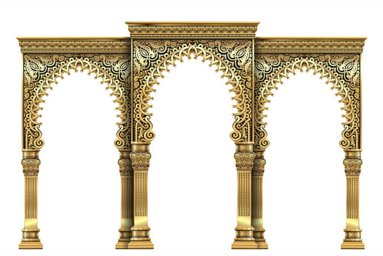 The luxurious entrance of the palace with golden arches