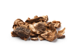 Pile of dry chicory roots isolated on white