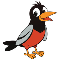 Animated robin bird stands with open beak against the bright white background