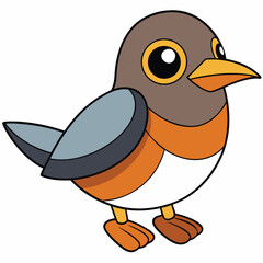 Cartoon robin stands quietly showcasing its unique color pattern and delightful style