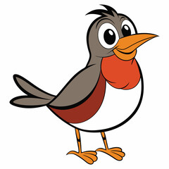 Cartoon robin bird with an orange chest stands playfully against a clear backdrop