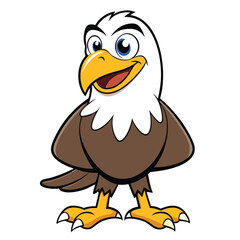 A cute cartoon bald eagle standing with a smile on its face looks happy