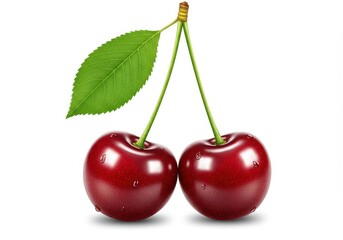 Two cherries with a leaf isolated on white background chars