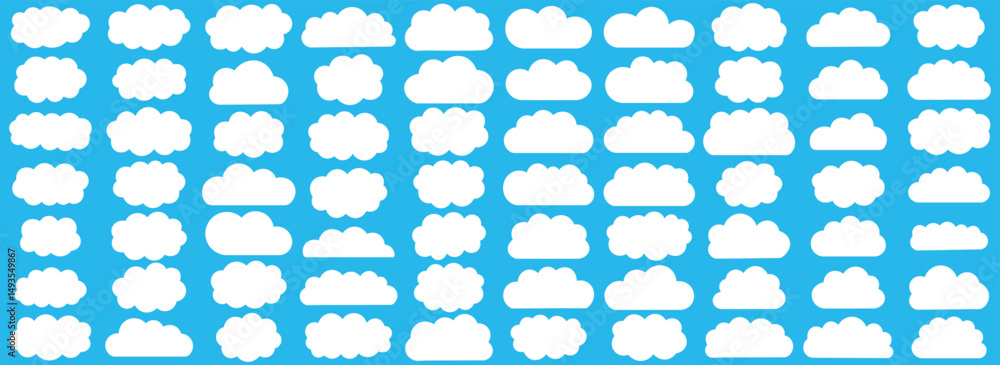 Poster white abstract cloud illustration set. cute fluffy, bubbly clouds collection. vector set of clouds s