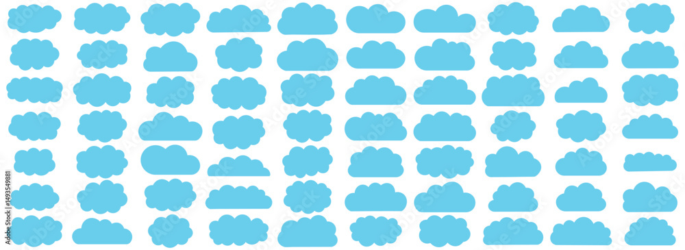 Poster white abstract cloud illustration set. cute fluffy, bubbly clouds collection. vector set of clouds s