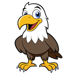 Naklejka premium A cartoon bald eagle with brown feathers stands, grinning widely and looking straight ahead cheerfully