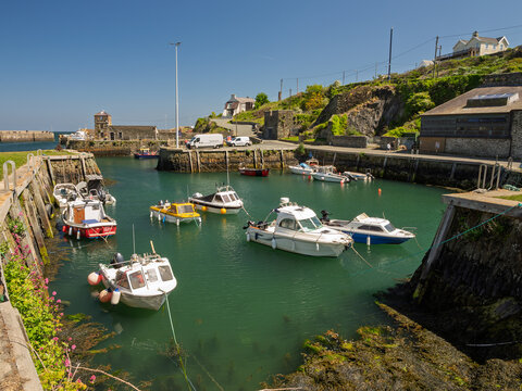 Amlwch Anglesey. A small fishing port harbour with many boats docked in it
