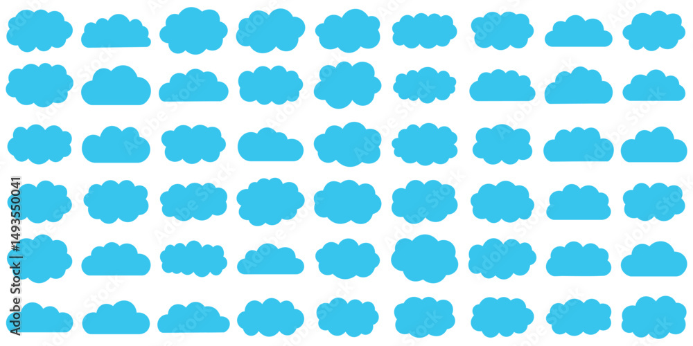 Poster white abstract cloud illustration set. cute fluffy, bubbly clouds collection. vector set of clouds s