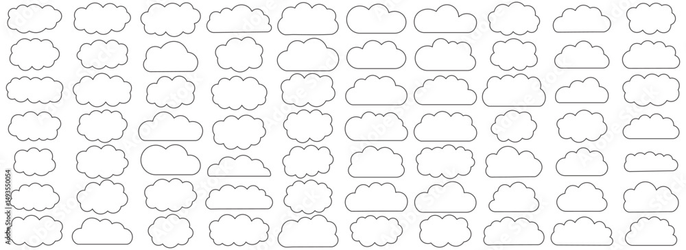 Poster black abstract cloud illustration set. cute fluffy, bubbly clouds collection. vector set of clouds s