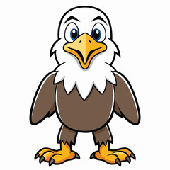 Cartoon bald eagle stands with a serious gaze, its brown body highlighted with bold outlines