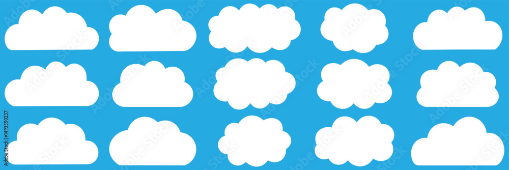 Poster white abstract cloud illustration set. cute fluffy, bubbly clouds collection. vector set of clouds s