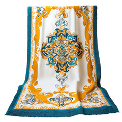 Luxurious Beach Towel with Large Ornate Filigree Design Isolated on Transparent Background