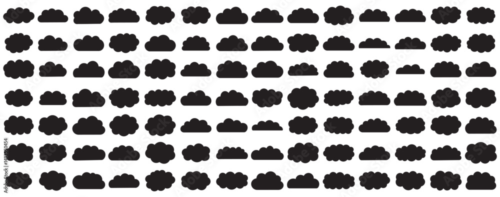 Poster black abstract cloud illustration set. cute fluffy, bubbly clouds collection. vector set of clouds s