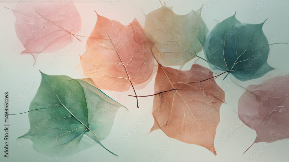 Aufkleber delicate translucent leaves in a soft pastel color arrangement. bright and intricate arrangement of 