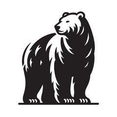 Black Color Polar Bear Silhouette Vector Illustration, Solid White Background. minimal vector design