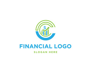 Obraz premium Letter C and financial growth logo design green and blue corporate identity vector template