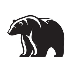 Black Color Polar Bear Silhouette Vector Illustration, Solid White Background. minimal vector design