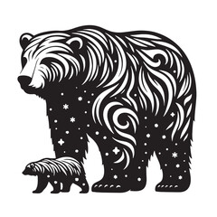 Black Color Polar Bear Silhouette Vector Illustration, Solid White Background. minimal vector design