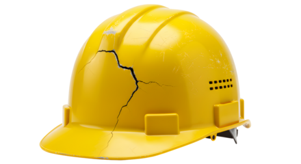 Damaged Yellow Hard Hat with Crack