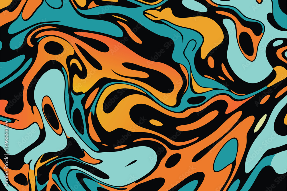 Poster colorful abstract swirls and curves pattern illustrating fluid movement and artistic expression